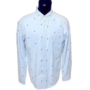 J Crew Oxford Blue Sky Denim Button Up Shirt Sz XL Long Sleeve Anchor Embroider